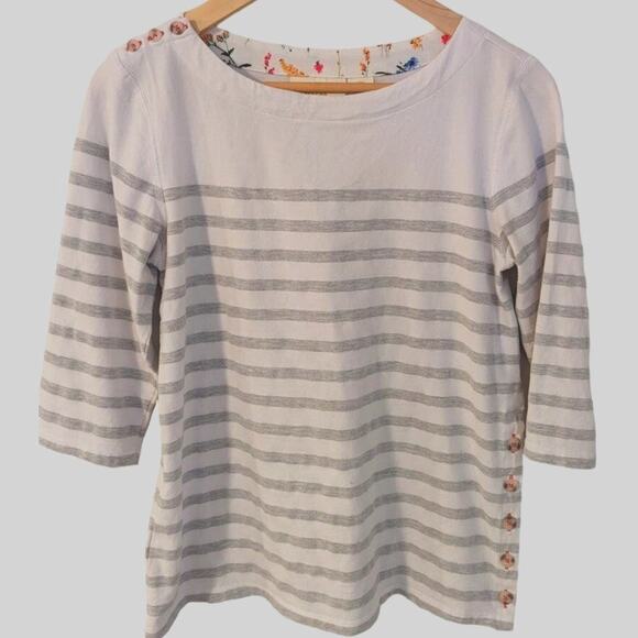 Maeve by Anthropologie Women’s White/Gray Striped Top Size small Button Accents - Picture 1 of 4